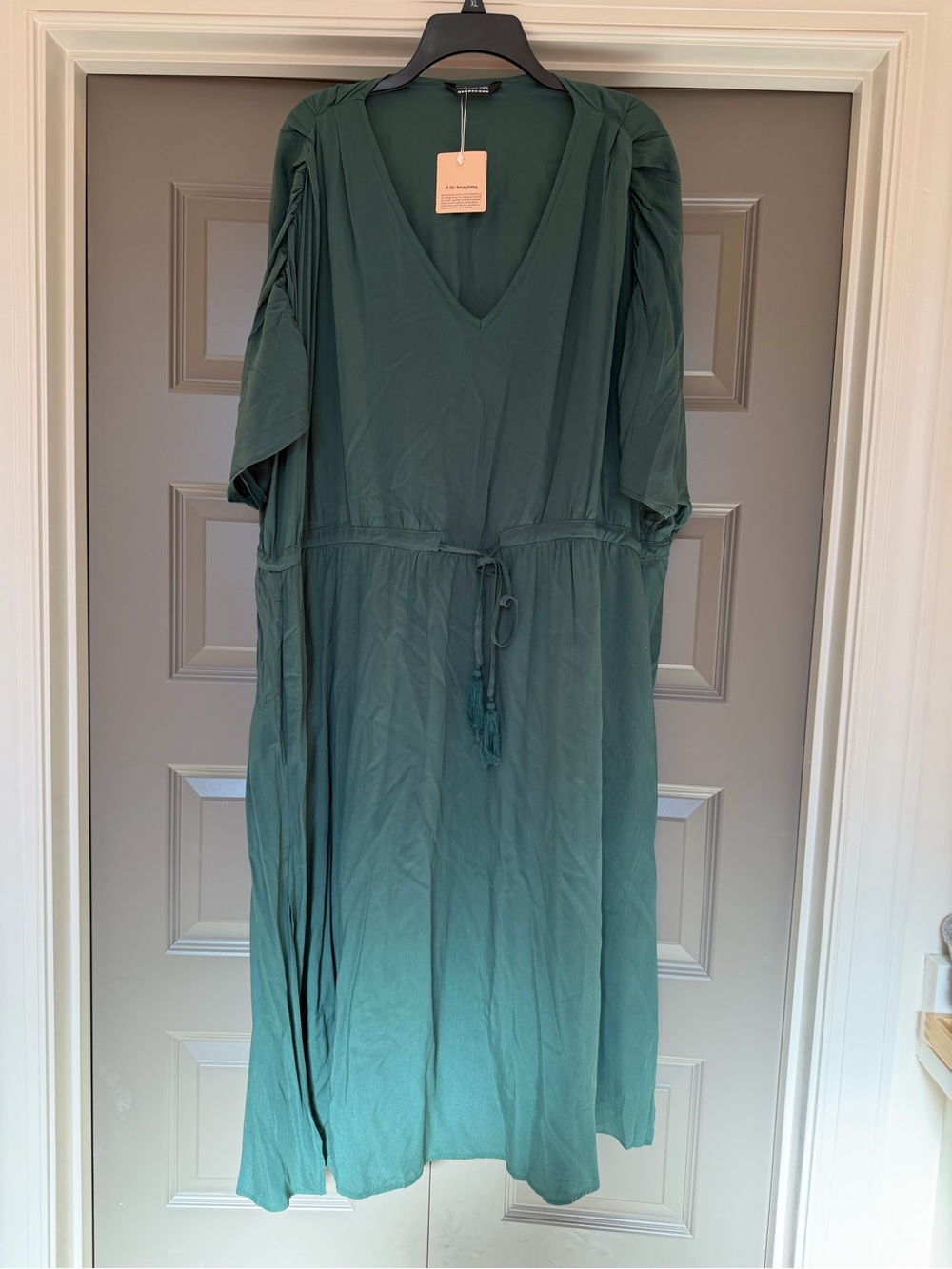 BloomChic Forest Green V-Neck Midi Dress